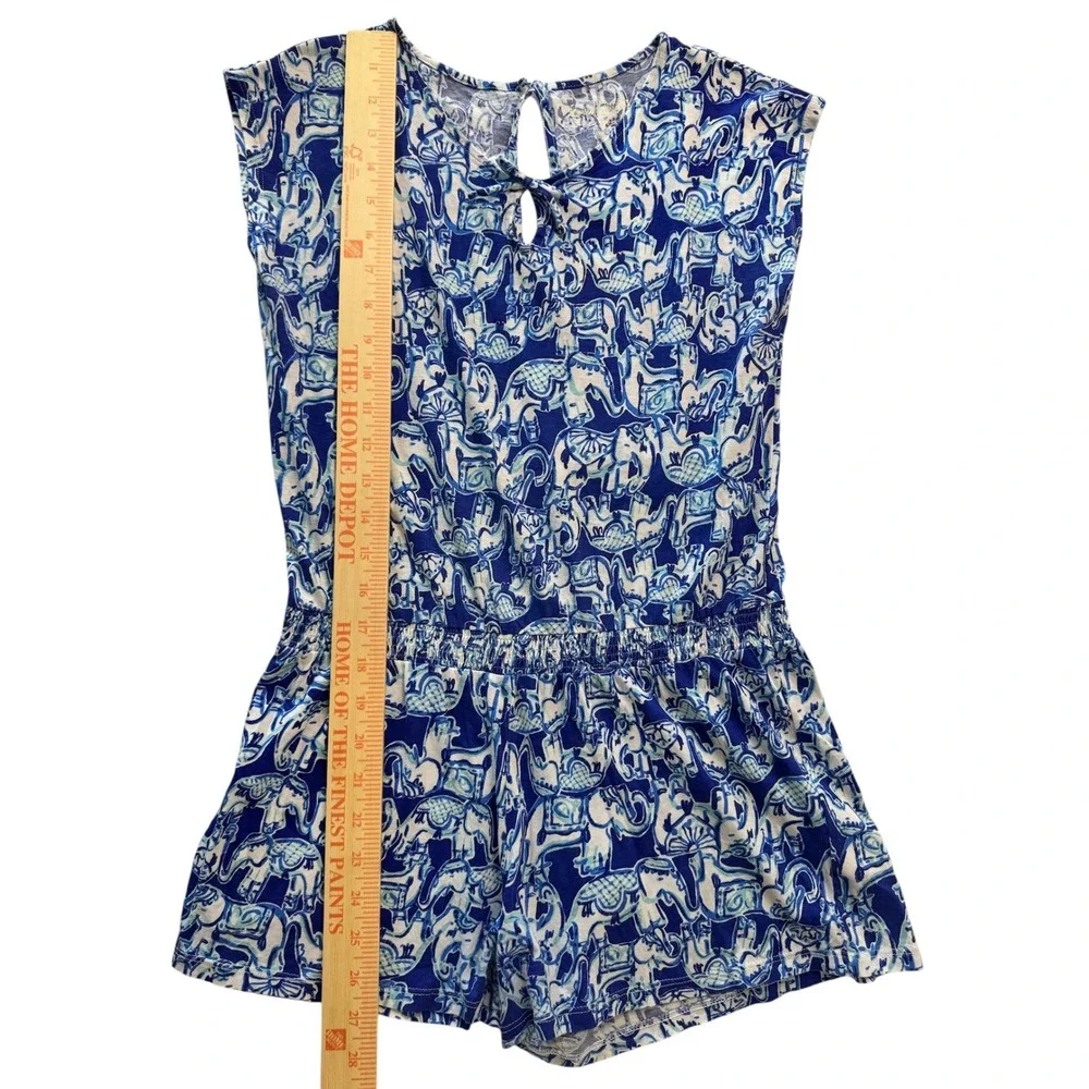 Lilly Pulitzer Girls Blue Elephant Print Cotton‎ Romper Size M 8-10 23401
